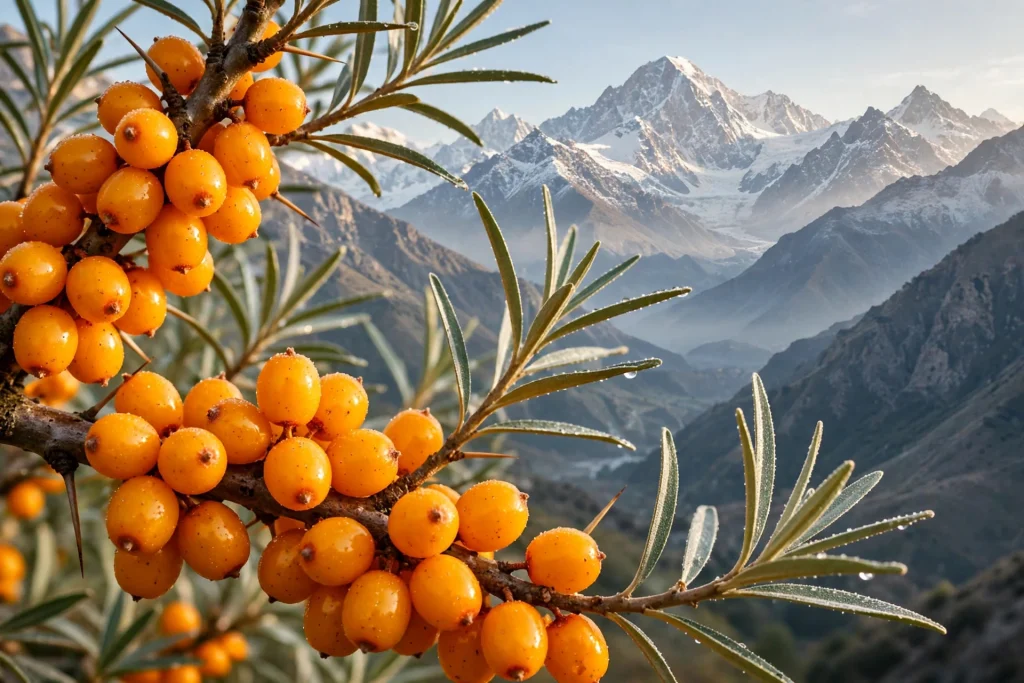 Seabuckthorn 7 proven benefits, fresh orange golden berries from Gilgit Baltistan