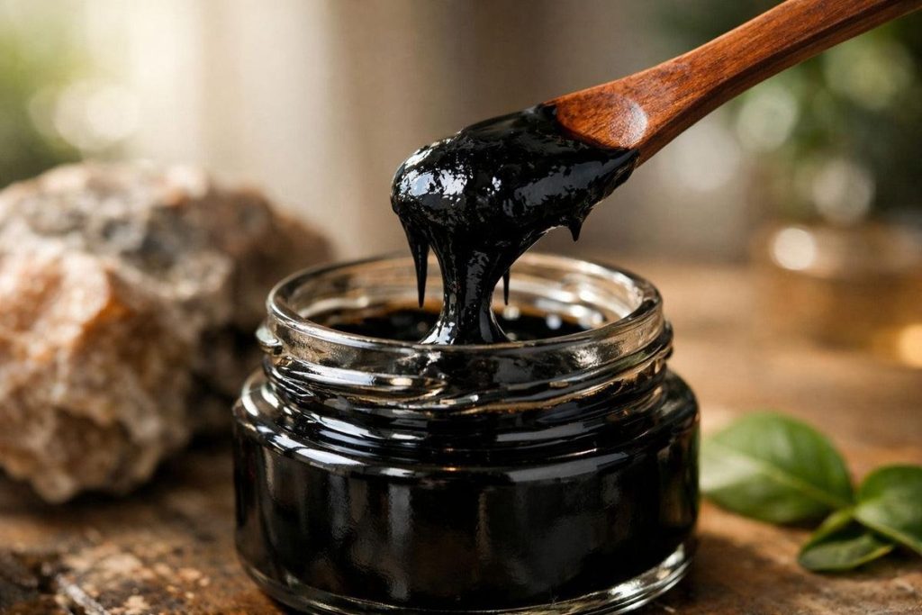 Pure shilajit resin with its natural dark texture
